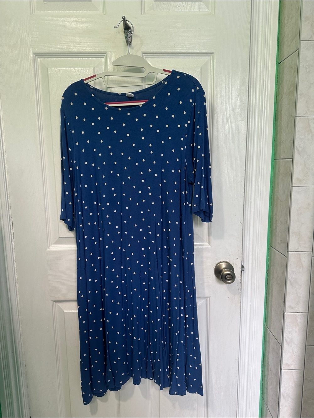 Navy Blue Polka Dot Midi Dress